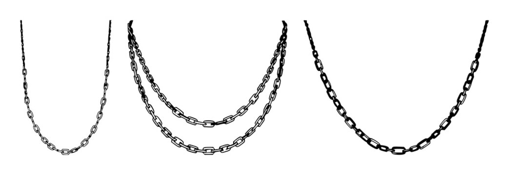 Necklace chain set with black line art on white background featuring jewelry, chain, necklace with simple and minimalist