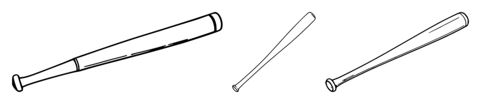 Baseball bat line art set with simple black outline capturing a sports bat featuring baseball, equipment, outdoor sports with illustration and vector