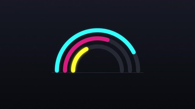 Minimalist animated colorful half circle gauge progress chart infographic on dark background