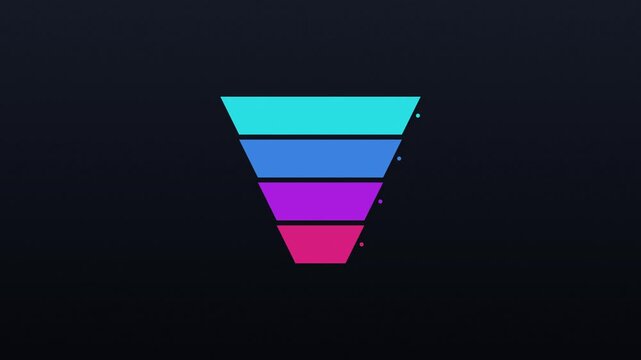 Minimalist animated colorful marketing sales funnel chart infographic on dark background