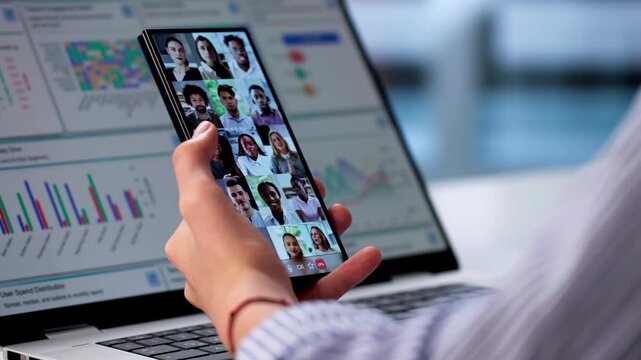 Person Attending Virtual Business Meeting, Discussing Market Trends