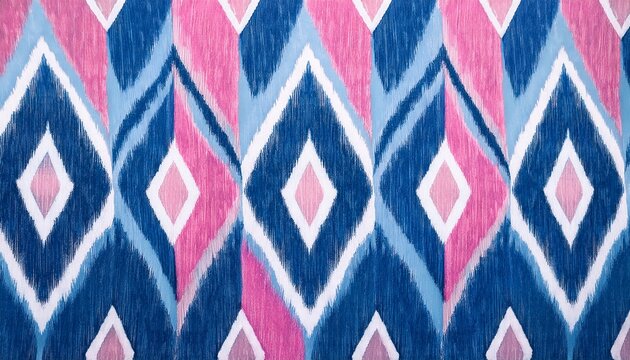 traditional ikat diamond pattern blue pink white textile fabric texture