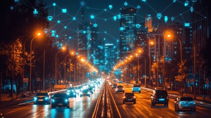 Obraz premium Smart streetlights adjusting based on IoT traffic data