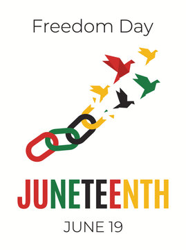 Freedom Day Juneteenth Graphic Celebrates Emancipation, Unity and Heritage Through Colorful Birds and Broken Chains.