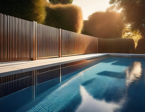 close up of modern fence by a swimming pool generative ai