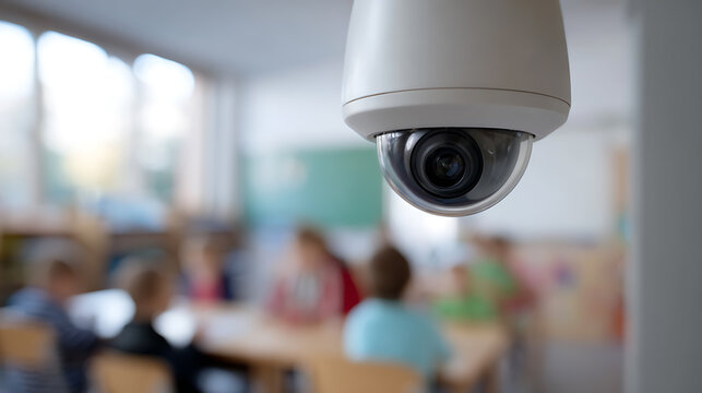 Security Camera Monitor Young Students in a Classroom Environment, Emphasizing Safety, Protection, and Educational Oversight of Children