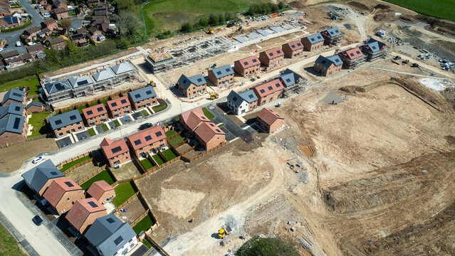 Aerial View of Residential Construction Site at Taylor Wimpey, Ripon, UK.