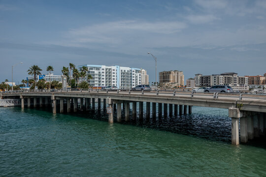 Clearwater Florida Coastal Surroundings with Intracoastal Waterway Waterfront Homes Boats Bridge and Urban Shoreline Views