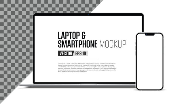 A digital Technology vector illustration concept of a blank Laptop pc and mobile phone for secure business internet technology and web communication.