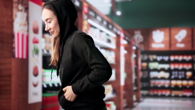 Woman Quietly Taking Items