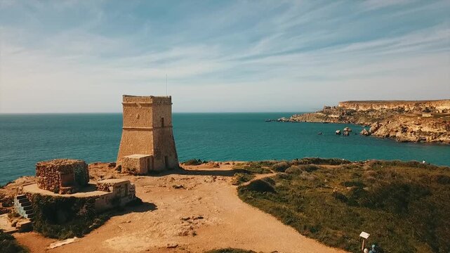 Malta old tower on see side