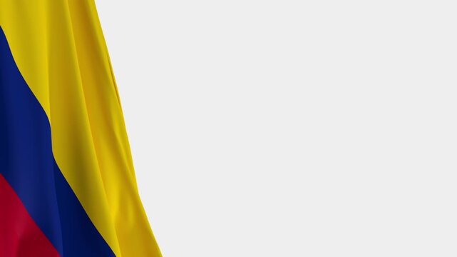 Colombia Flag on Left Side, Waving National Symbol with Copy Space - 3D rendering loop animation