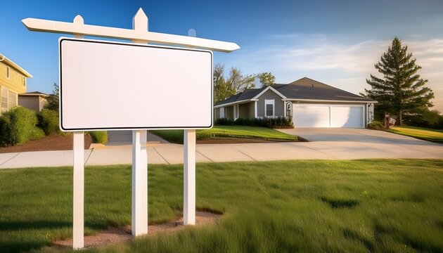 blank real estate signpost in suburban neighborhood ready for customization