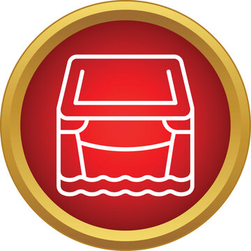 Theatre stage with red curtain and proscenium arch in a round icon