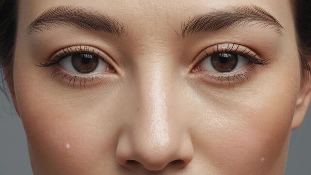 Closed eyes portrait of woman face with eyelid eyelash eyebrow and brown eyes natural skin texture