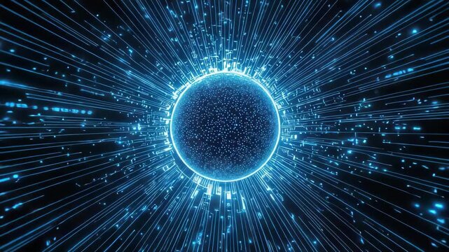 Glowing blue digital sphere radial data glowing blue digital sphere with radiant lines