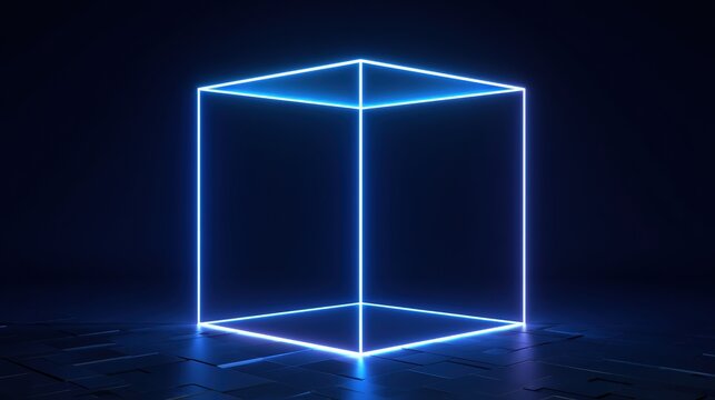 Rotating hypercube tesseract displays two connected cubes with glowing edges, creating a striking visual effect in the dark background.