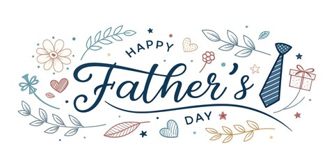 Obraz premium Happy fathers day greeting card with coffee cup glasses notebook pen and floral decorative elements