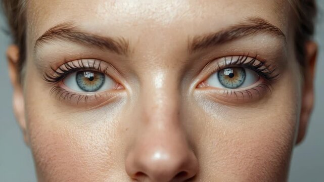Closed eye eyelash extension long eyelash smooth skin closed eyelid brow blue green irises subtle