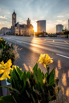  Nashville Tennessee Downtown Cityscape with Skyline Broadway Approach Highway Traffic Rail Lines and Modern Urban Development