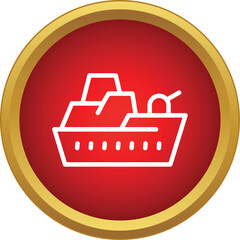 Naklejka premium Warship outline icon on a red round button with a gold border