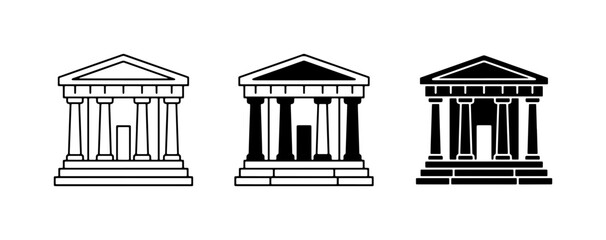 Fototapeta premium Classical Architecture Icons, Ancient Greek Temple Symbols, Government Building Silhouettes, Set of Three