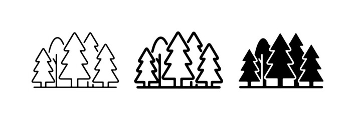 Coniferous Forest Icons, Evergreen Trees Collection, Nature Landscape Symbols, Pine Woodland Graphics, Minimalist Woodland Elements, Outdoor Scene Icons © Mahfuz