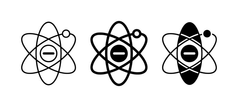 Atom Icons Set, Atomic Structure Symbols, Science and Research Vector Graphics, Physics and Chemistry Concepts