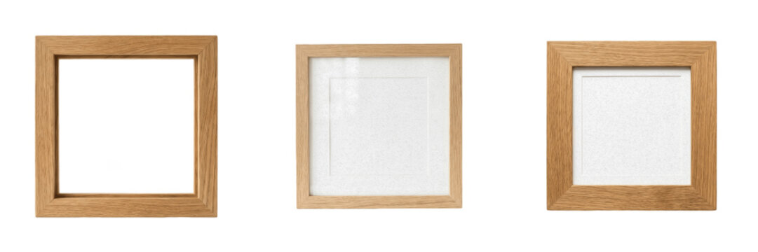 Set of empty square wooden frame isolated on white background