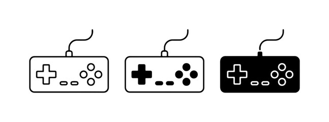 Retro Gaming Controller Icons, Vintage Video Game Pad Vector Set, Classic Entertainment Input Devices, Black and White Digital Art © Hasanur