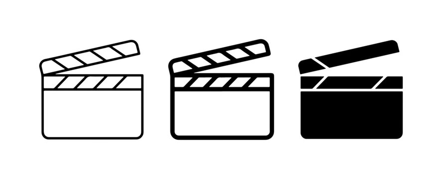 Film Clapperboard Icons Set: Black and White Movie Production Symbols for Cinema and Video Creation