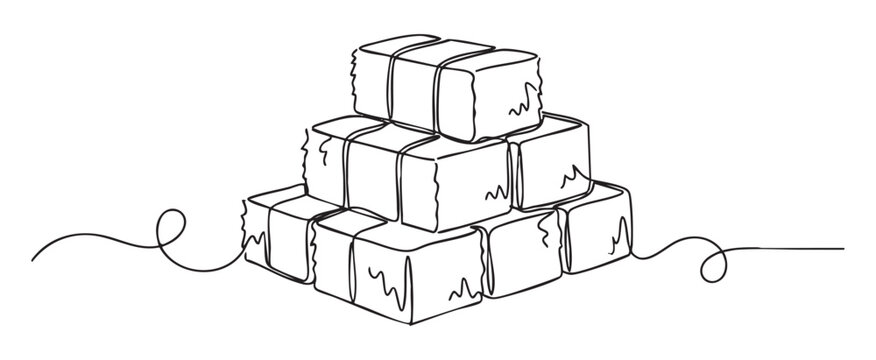 Continuous line drawing of hay bales stacked in a pile for a harvest season agriculture concept, minimalist vector illustration on transparent background for rural farm design