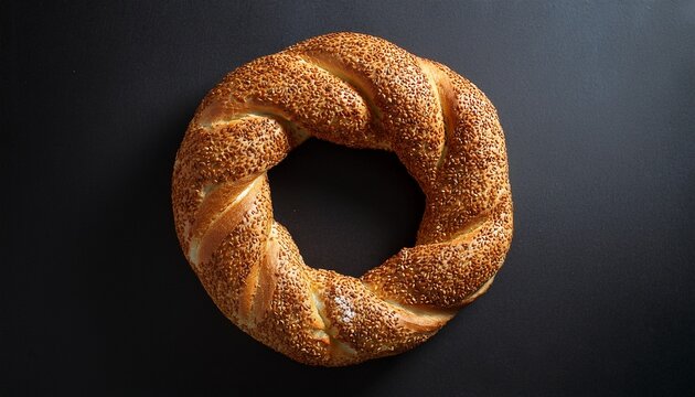 simit an overhead shot of a freshly baked simit revealing its unique circular form and the sesame seeds baked to perfection