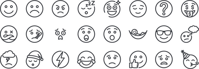 Fototapeta premium Emotions and Mood Line Icon Set. Feedback Emoji, Mental Health, and Character Expressions Symbols.