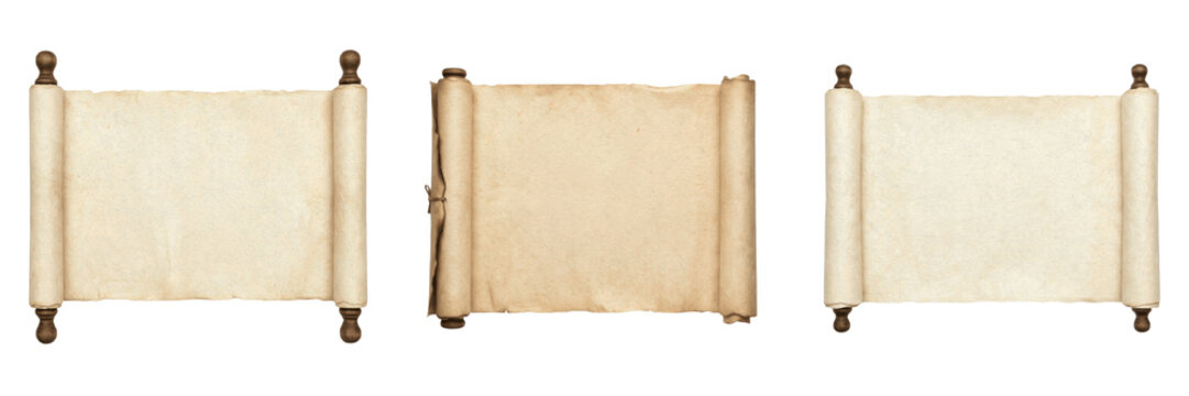 Set of vintage paper scroll isolated on white background
