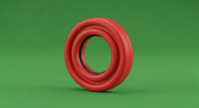 Red Rubber O-ring Seal on a Green Background.