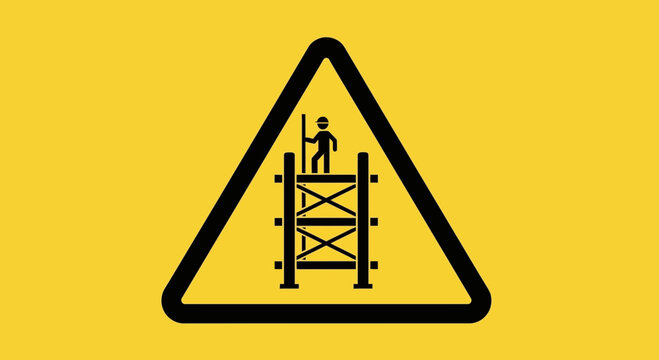 Warning Sign: Construction Worker on Scaffolding, Safety Alert Symbol