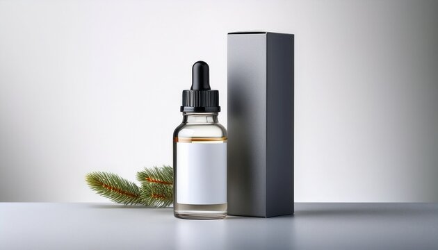 elegant dropper bottle a modern clear glass dropper bottle with a blank label and a matching box presenting a clean and versatile design for cosmetic skincare or pharmaceutical products