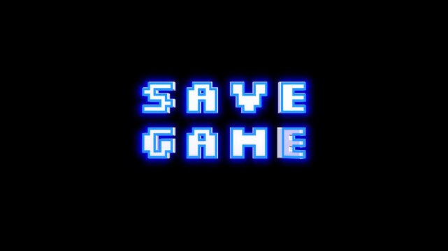 Save Game 3d style text message spinning animation on black background