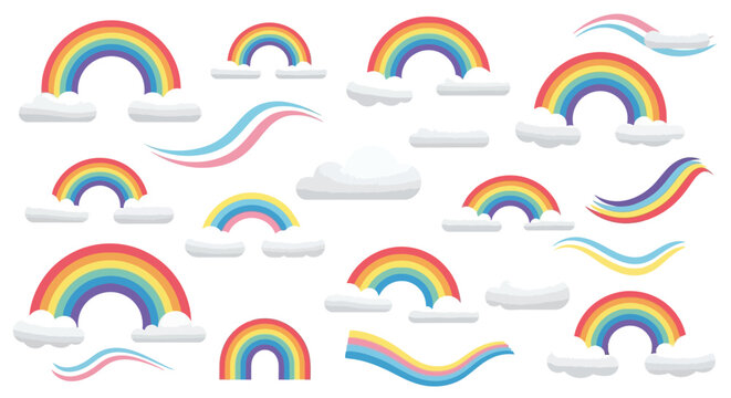 Colorful rainbow and cloud graphics collection.
