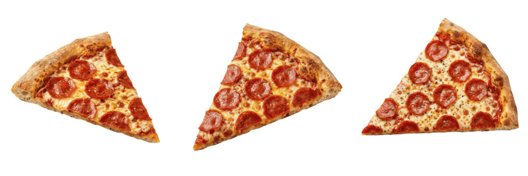 Set of single slice of pepperoni pizza isolated on white background