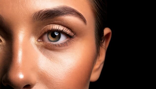 Close-up of a Womans Eye and Face with Glowing Skin.