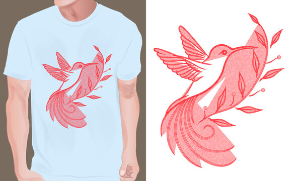 peace bird t shirt print design. print on demand vector illustration nice effect red color of peace bird leaves t shirt print design for light color background.