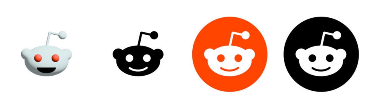 Reddit social network logo icon set. Social media forum symbol signs in multiple styles