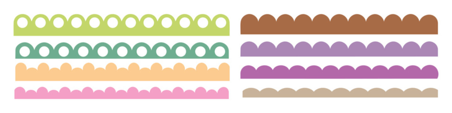 Scalloped Border, Lace drawing line, lace border, cute textile frill stripe border, frame, pattern isolated.