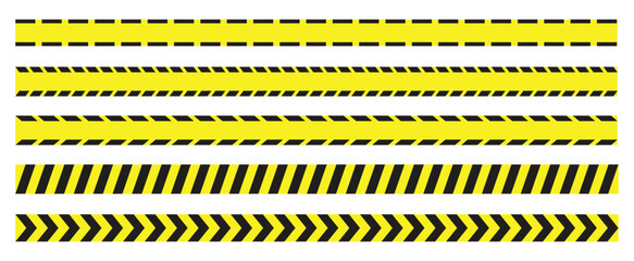 Fototapeta na wymiar Caution warning tape. Yellow warning tape safety stripe. Caution barrier stripe for industrial safety, road, construction and hazard area. Vector illustration