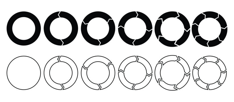 Circle arrows icon. Circle diagram infographic set. Rotation round cycle, reload sign, repeat icon, rotate arrow symbol. Vector illustration 