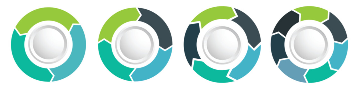 Circle arrows modern diagram infographic set. Circular arrows with 3-7 steps, process chart, cycle diagram for  workflow layout, flowchart, steps, timeline and business presentation