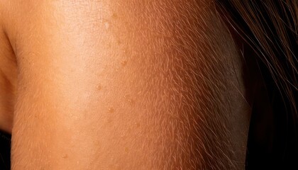 Fototapeta premium Close-up of human skin showing goosebumps and hair follicles.