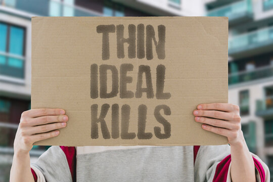 "Thin Ideal Kills" Promoted thinness ideals online are directly linked to eating disorder onset. THINNESS. IDEALS. ONLINE. DISORDER. ONSET.